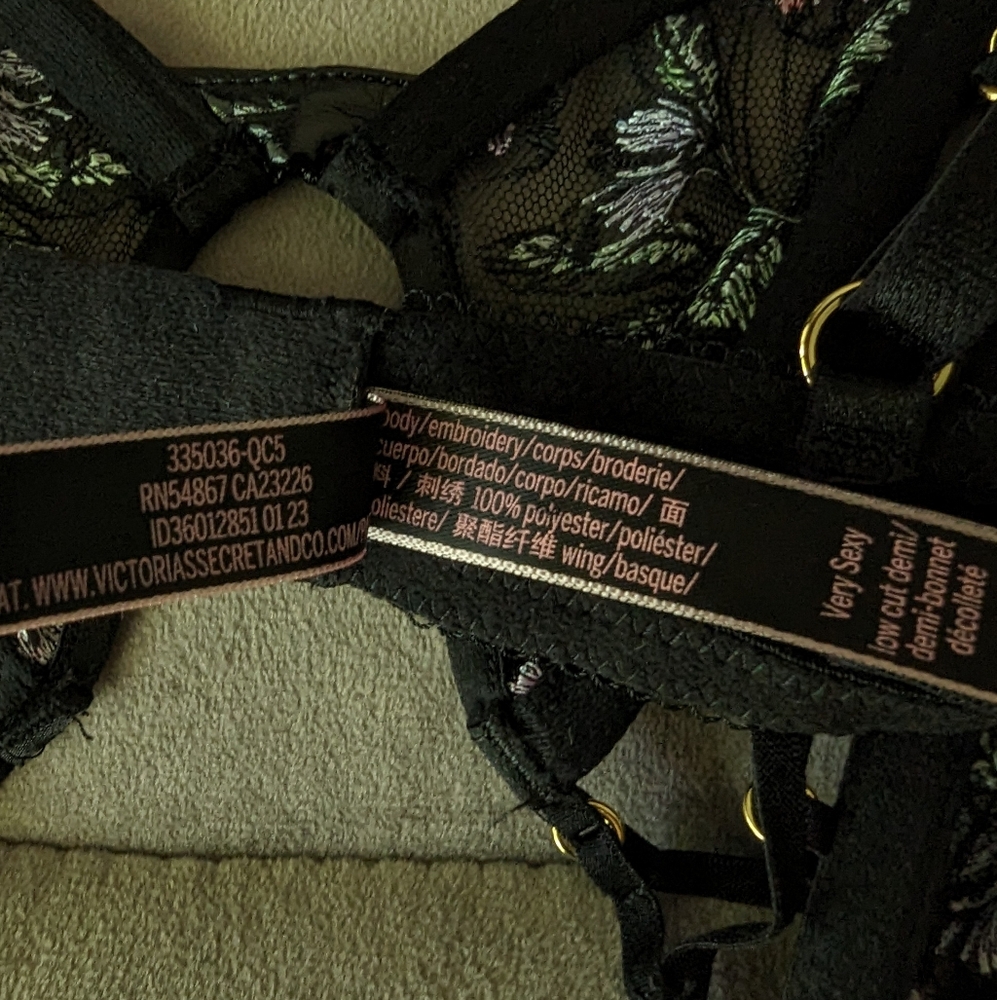 Victoria's Secret 32C Very Sexy Lace-Up Open Cut Demi Floral Embroidery Bra 111 - Picture 9 of 10
